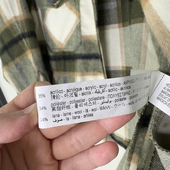 Zara Jacket Womens Medium Green Beige Plaid Wool Blend Shacket Overshirt Buttons - Picture 6 of 7